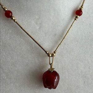 Gold Plated Sterling Silver Carnelian Apple barrel beads necklace